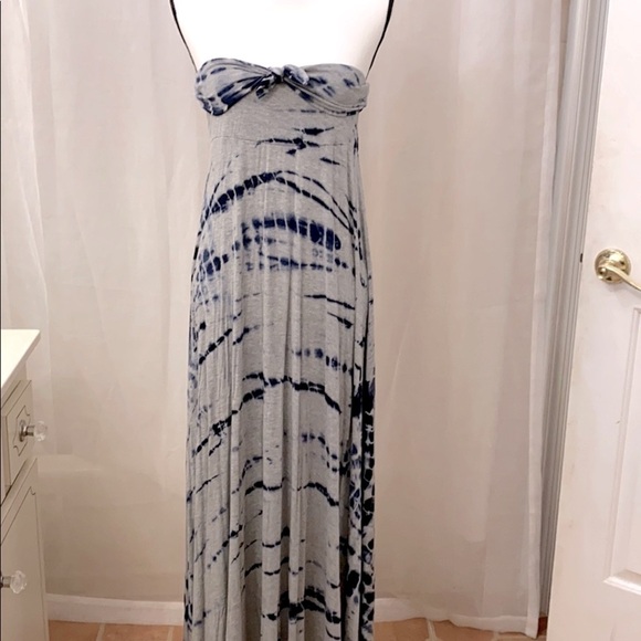Women Enti Tie Dye Blue & Gray Maxi Cover Up Strapless Dress Size M - Picture 1 of 6